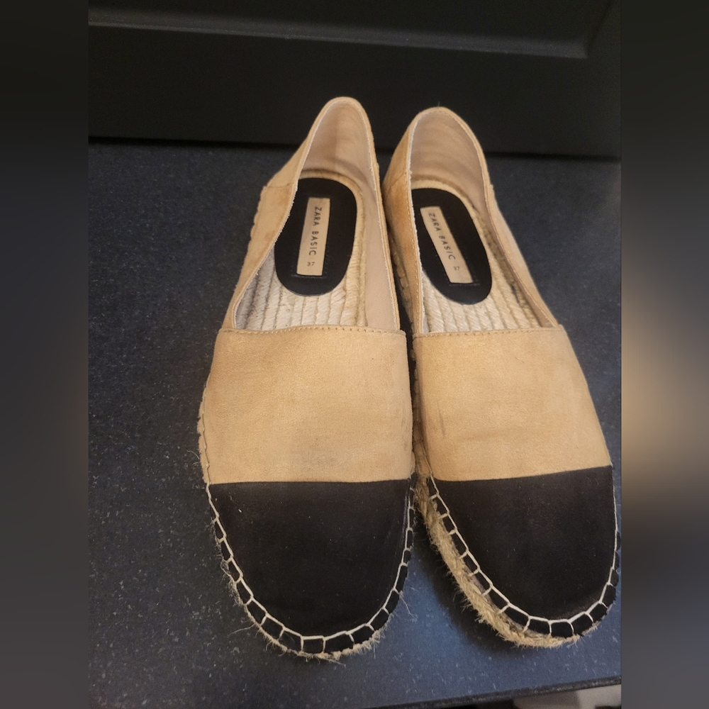 Cap toe espadrilles flat ZARA 37 nude black